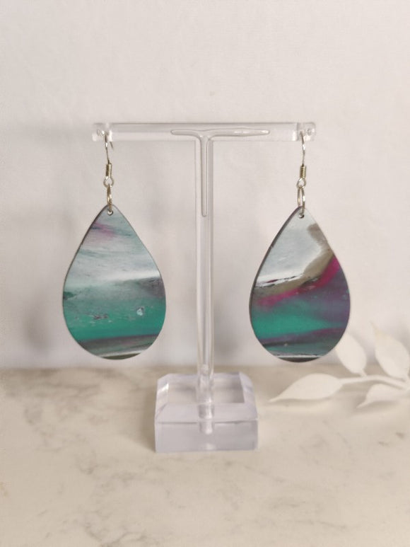 Green and Magenta Teardrop Large Dangles