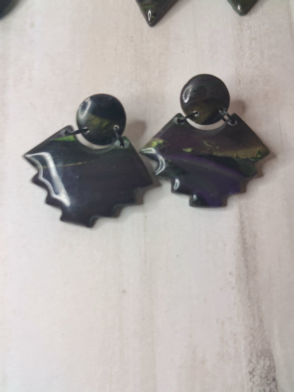 Green purple black Aztec Dangles
