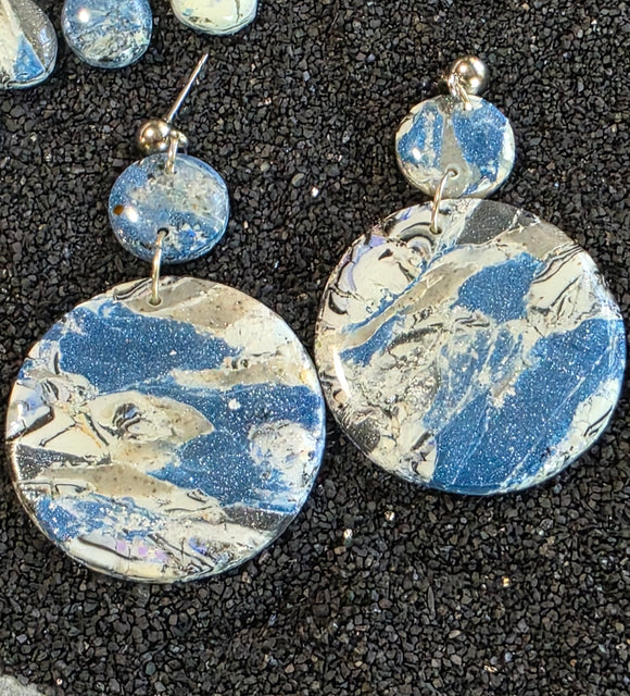 Denim Large Round Dangles