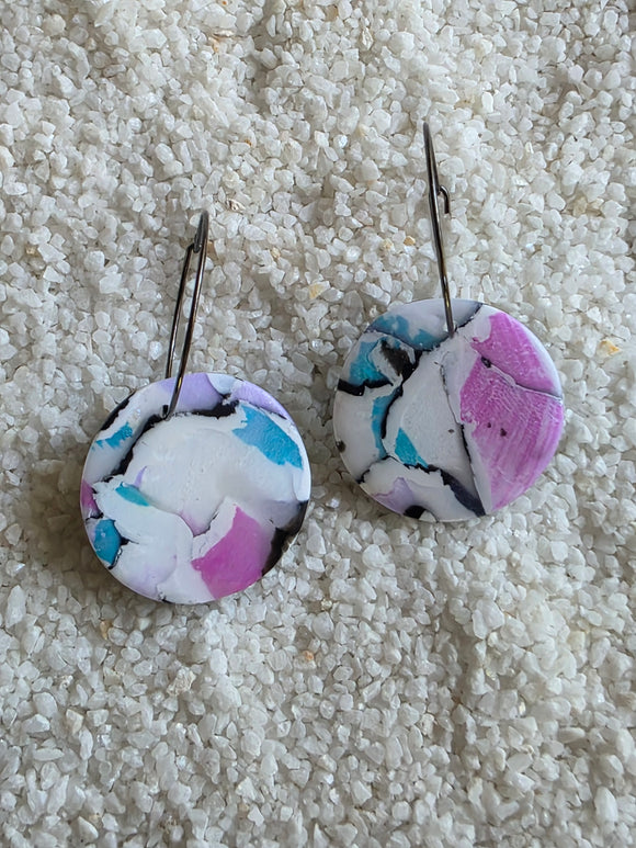 Pink blue and lilac rounds on hoops