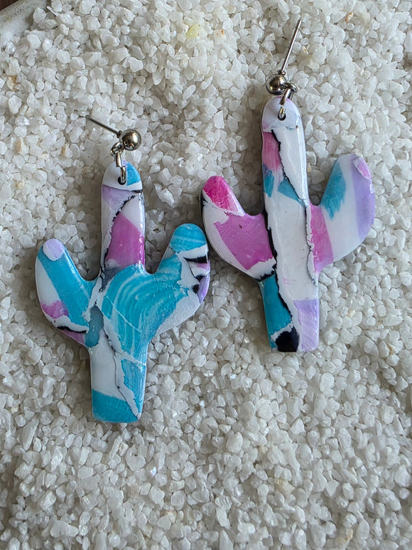 Pink blue and lilac Cactus Stud drops