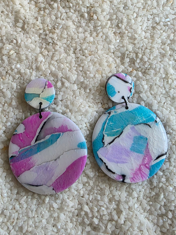 Pink blue and lilac Round Dangles