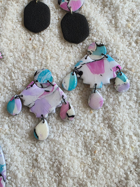 Pink blue and lilac Aztec Dangles