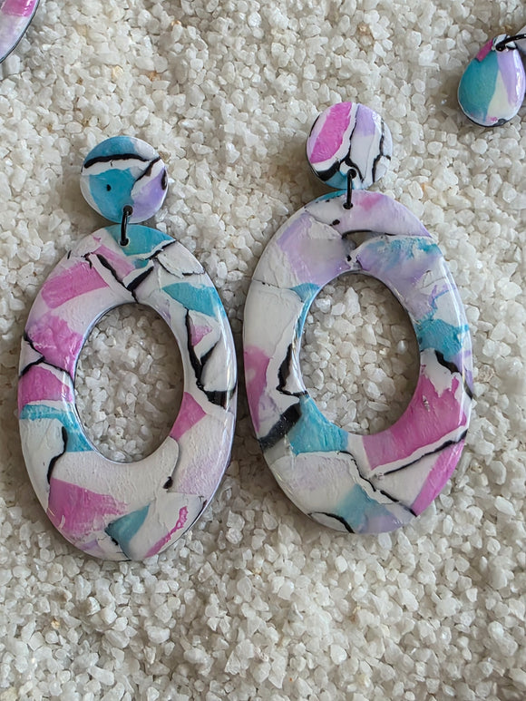 Pink blue and lilac Oval Dangles
