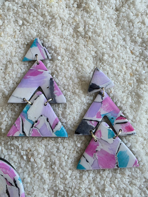 Pink blue and lilac Abstract Dangles