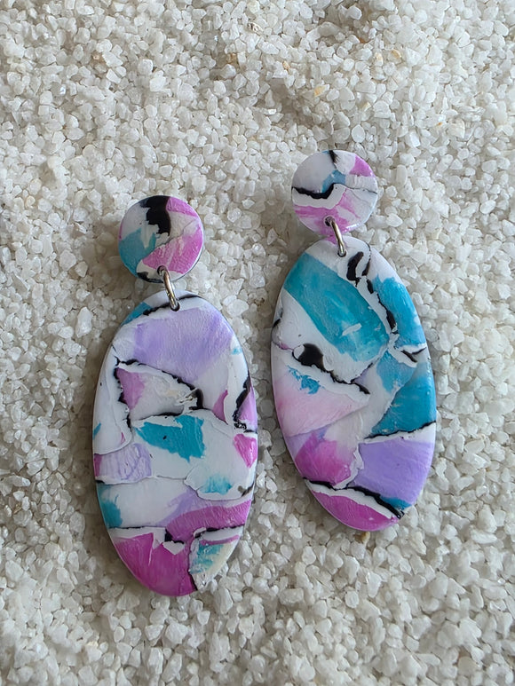 Pink blue and lilac Oval dangles