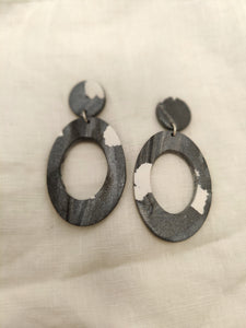 Charcoal Terrazzo Oval dangles