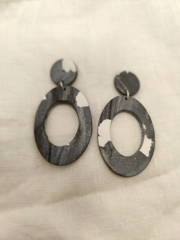 Charcoal Terrazzo Oval dangles
