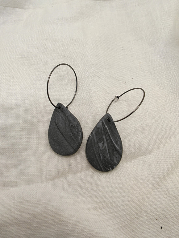 Charcoal Terrazzo Teardrop hoops