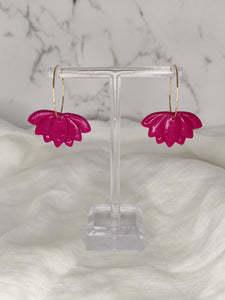 Magenta Lotus Gold Hoops