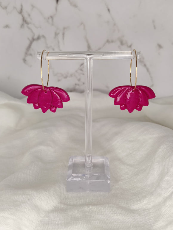 Magenta Lotus Gold Hoops