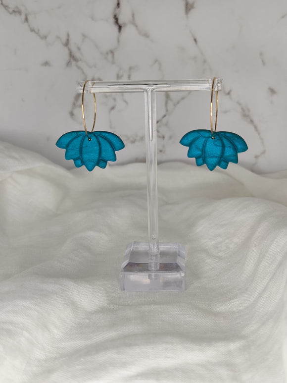 Teal Lotus Gold hoops