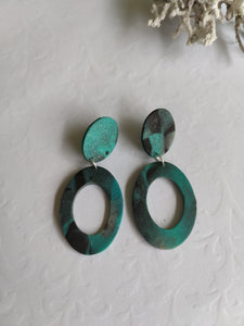 Black Turquoise and Grey Oval Dangles