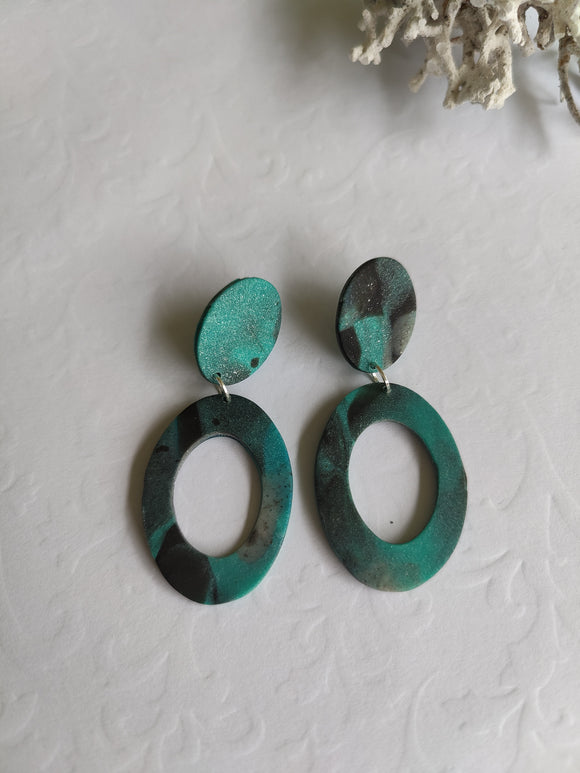Black Turquoise and Grey Oval Dangles