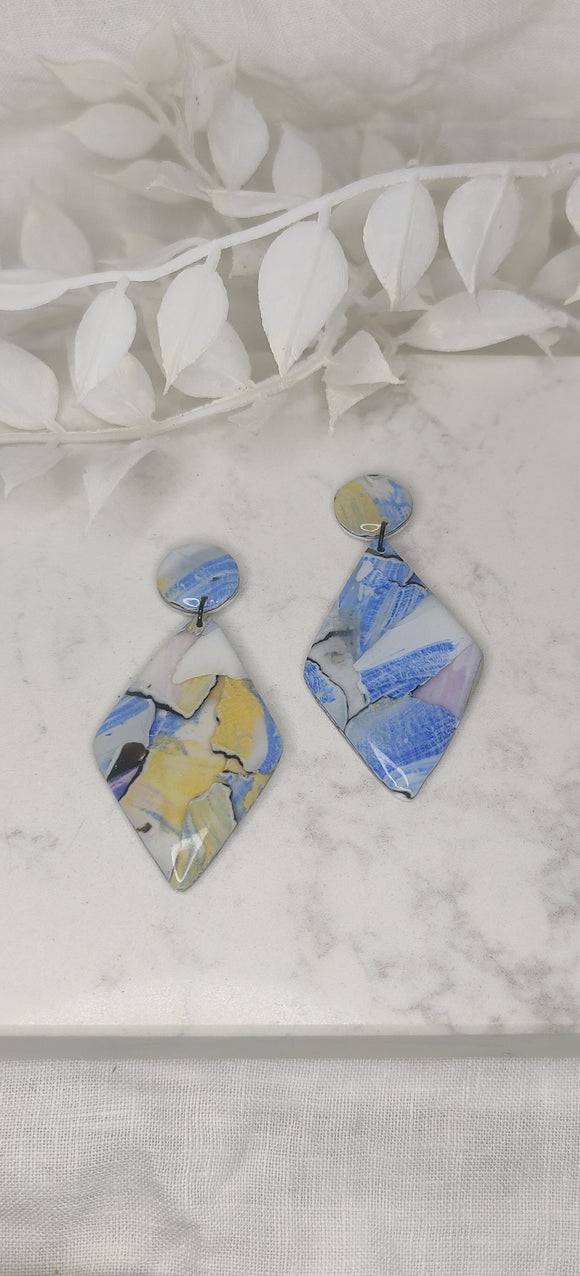 Watercolour  Blue and Purple Diamond Dangles