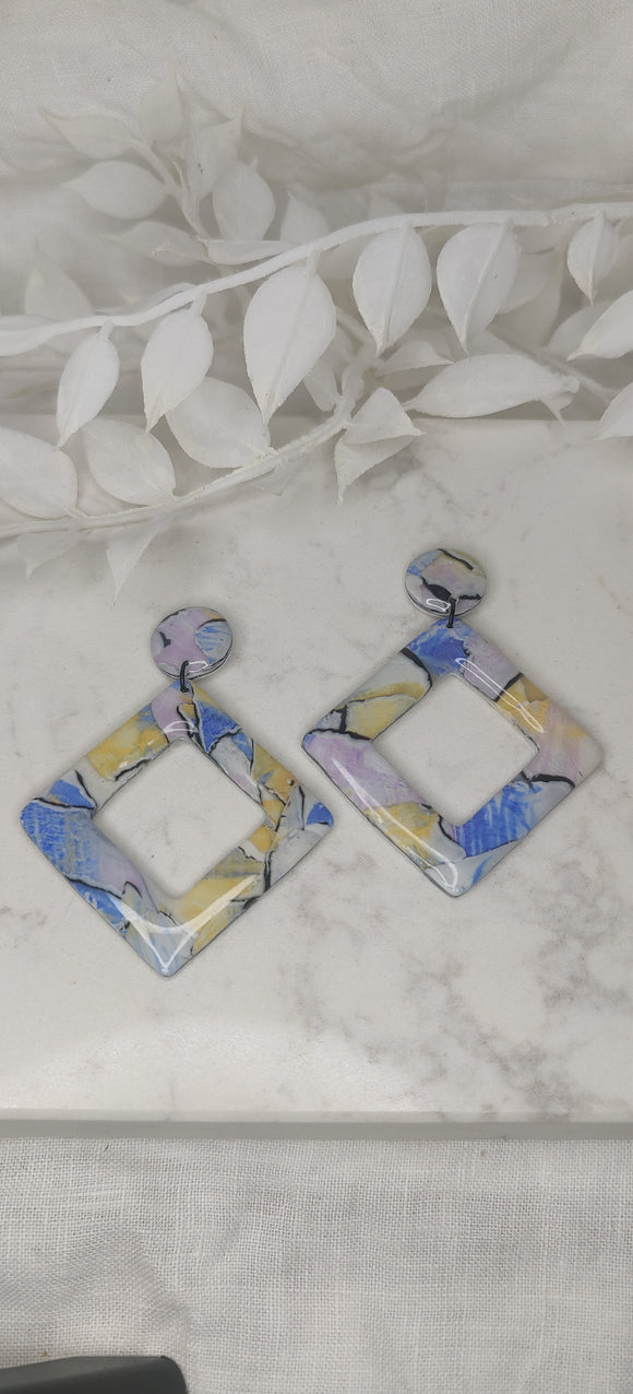 Watercolour  Blue and Purple Diamond Cutout Dangles