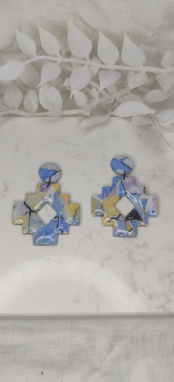 Watercolour  Blue and Purple Large Aztec Dangles